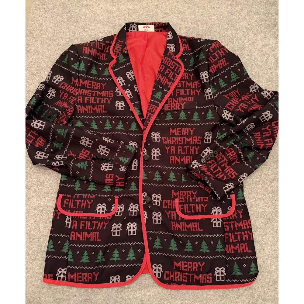 Merry Christmas Ya Filthy Animal Blazer Ugly Christmas Black Size L (42-44)
